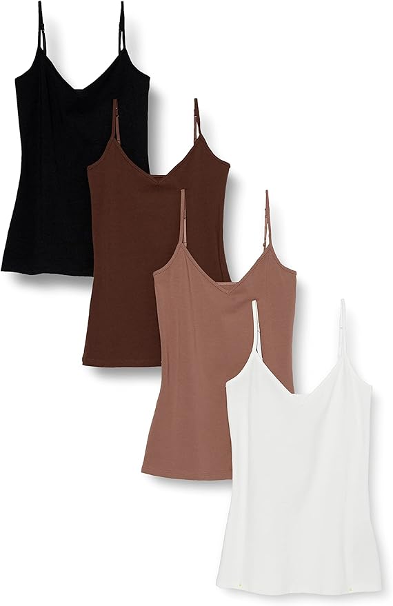 Amazon Essentials Women's Slim-Fit V-Neck Cami, Pack of 4