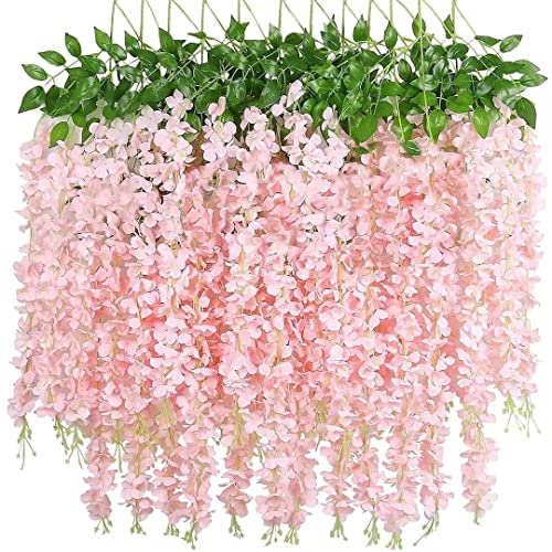 NEOONES 12 Pack Wisteria Flower Vines Garland, 3.75 Feet Artificial Flower Strings, Fake Hanging Flowers, Silk Wisteria Ga...