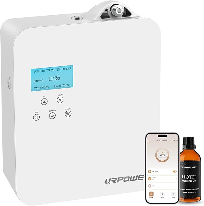 URPOWER 300ml Waterless Nebulizing Scent Diffuser Up to 3000 Sq Ft, Smart APP Control HVAC/Wall Cold-Air Aromatherapy Mach...