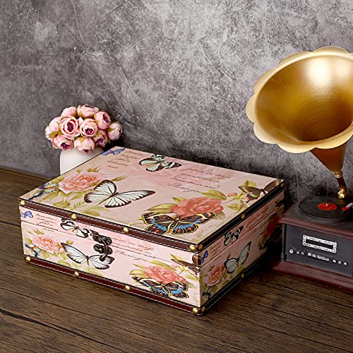 ELLDOO Butterfly Treasure Chest Box, Wooden + PU Leather Storage Decorative Box for Jewelry Trinkets Photos, Rectangular K...