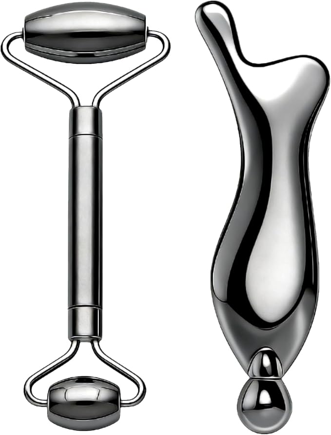 303 Stainless Steel Face Roller Set with Metal Gua Sha Facial Tool– Face Massager Tool for Lymphatic Drainage & Sculpting,...