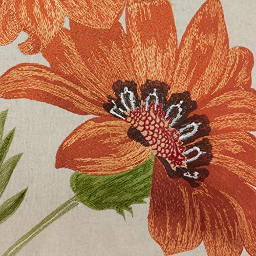 SARO LIFESTYLE 434P Le Tournesol Collection Embroidered Sunflower Design Linen Blend Filled Throw Pillow, Orange