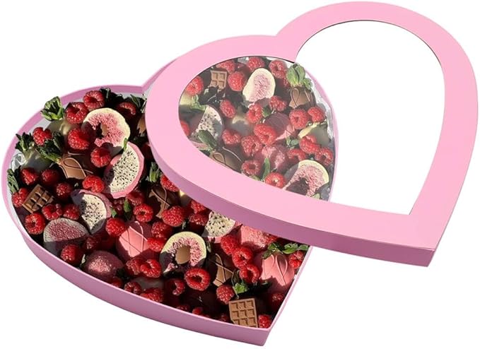 Dylcypheria 12.5inch Empty Big Heart Shaped Gift Box With Window Charcuterie Cardboard Chocolate Strawberry Packaging Vale...