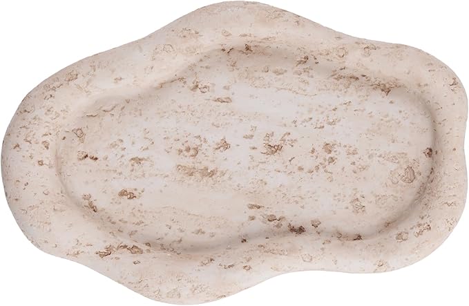 Cloud-Shaped Resin Jewelry Tray, Beige Travertine Vanity Tray for Bathroom Countertop, Trinket Candle Dish, Perfume Holde...