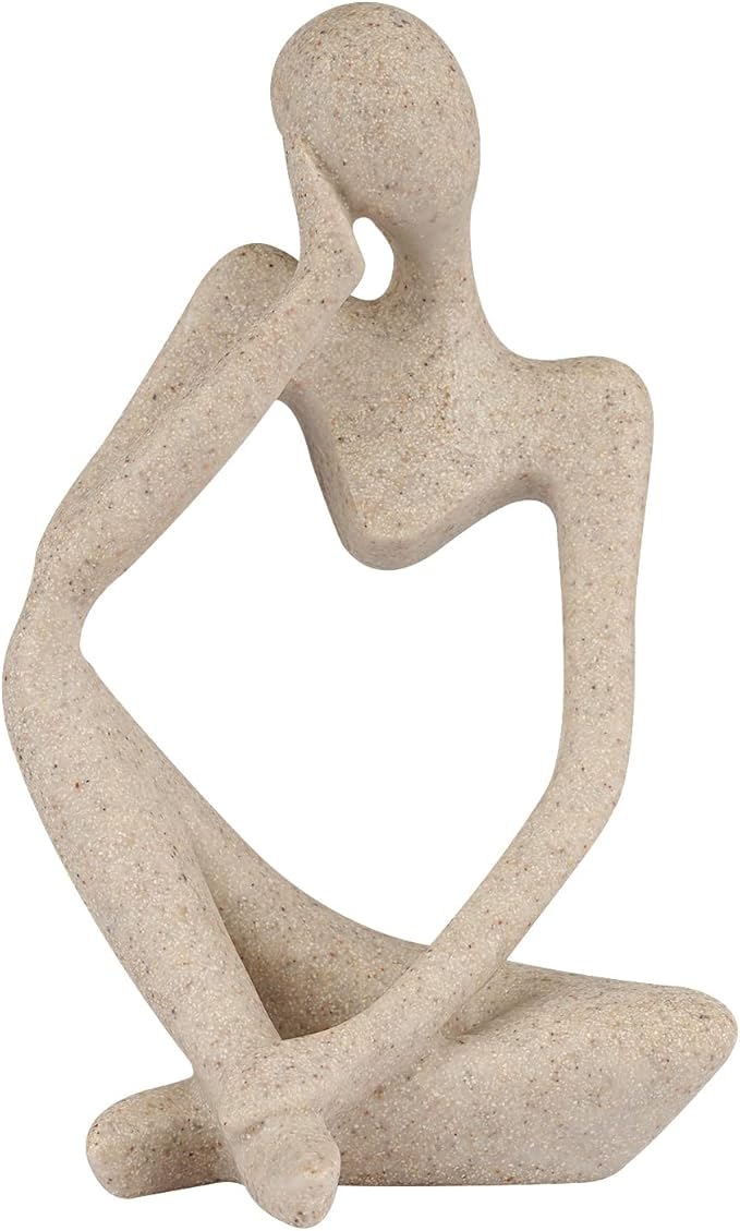Ozzptuu Sandstone Resin Thinker Style Abstract Sculpture Statue Collectible Figurines Home Office Bookshelf Desktop Decor(...
