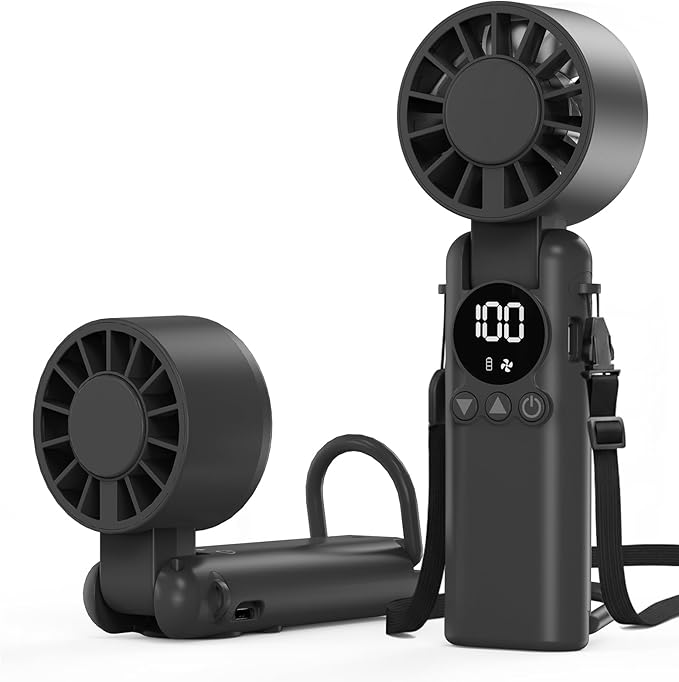 AILBTON Portable Handheld Fan, 5000mAh Rechargeable Mini Personal USB Fan with LED Display & Foldable Design, 199-Speed Po...