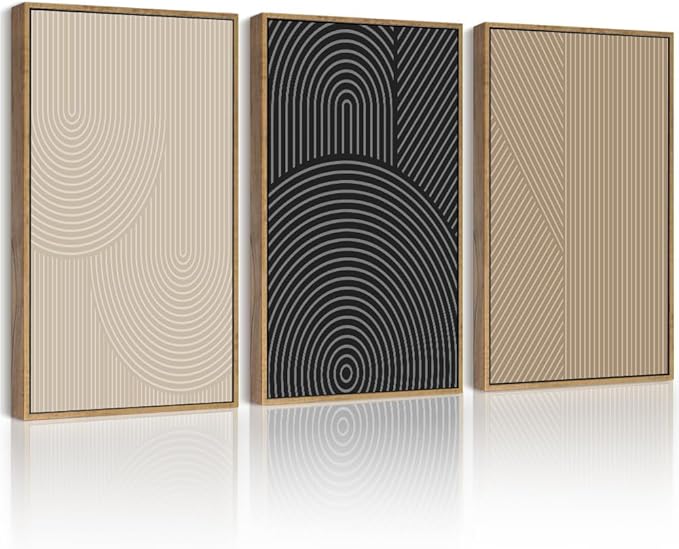 Drsoum Mid-Century Modern Framed Wall Art Minimalist Abstract Boho Neutral Line Wall Decor Geometric Artwork Kitchen Dinin...