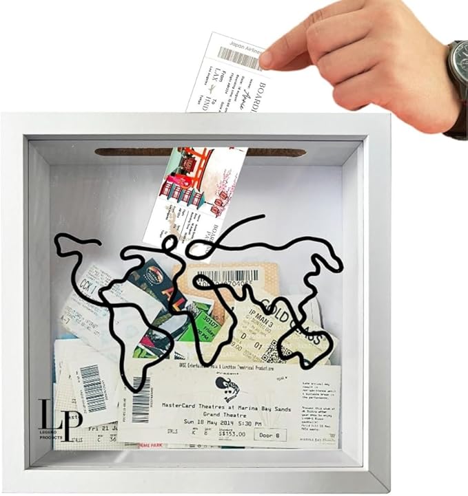 Legend - Travel Adventure Archive Shadow Box with Slot on Top | Travel Shadow Box Frame to Store Memories, Photos, Currenc...