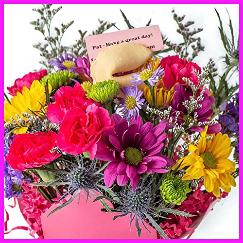 Pretty In Pink Fresh Cut Live Flowers Arranged in a Takeout Container with your Personal Message Tucked Inside a Fortune C...