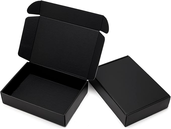 Timirog 9x6.5x2 Inches Black Shipping Boxes 25 Pack - Corrugated Cardboard Mailing Box for Small Business, Tab Locking Lit...