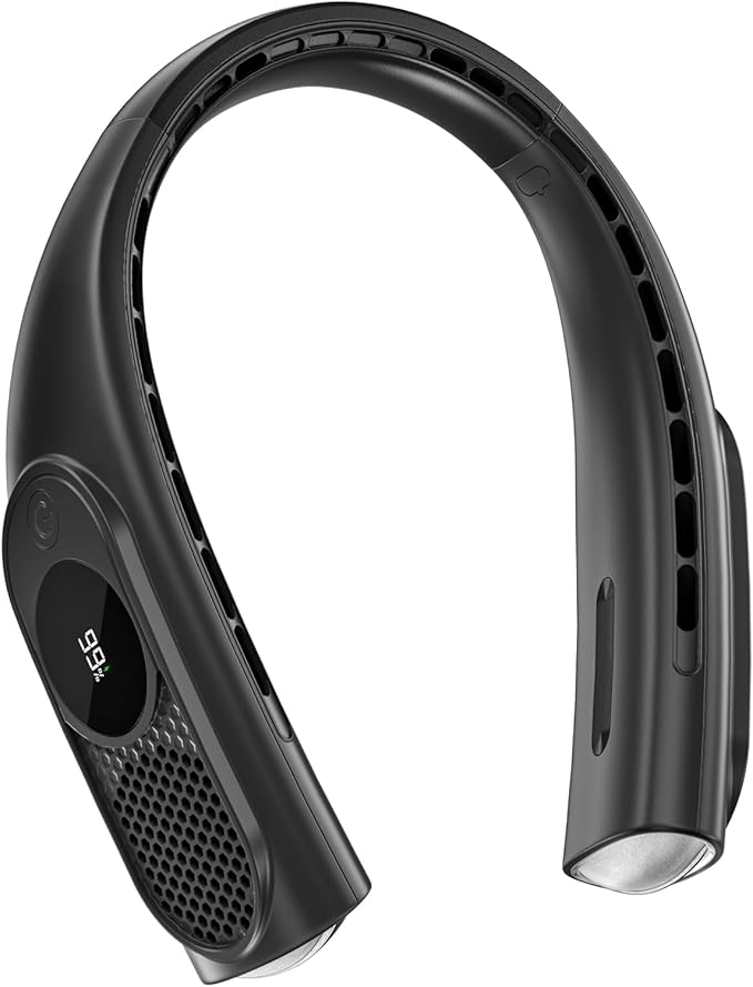 JIAGE Neck Fan, Bladeless Wearable Hands-Free Portable Fan, 5200mAh Rechargeable, 360° Cooling with 3 Speeds, Ultra-Quiet ...