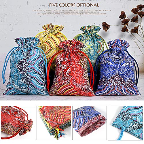 PINOWU 10pcs Silk Brocade Jewelry Pouch Bag 4x5.5 for Wedding Party Favors, Drawstring Coin Purse Embroidered Sachet Candy...