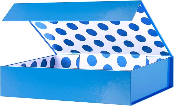 GREEN BEAN Gift Box 11x7.8x2.3 Inches, Blue Gift Box with Lid for Presents, Magnetic Shirt Gift Boxes for Clothes (Glossy ...