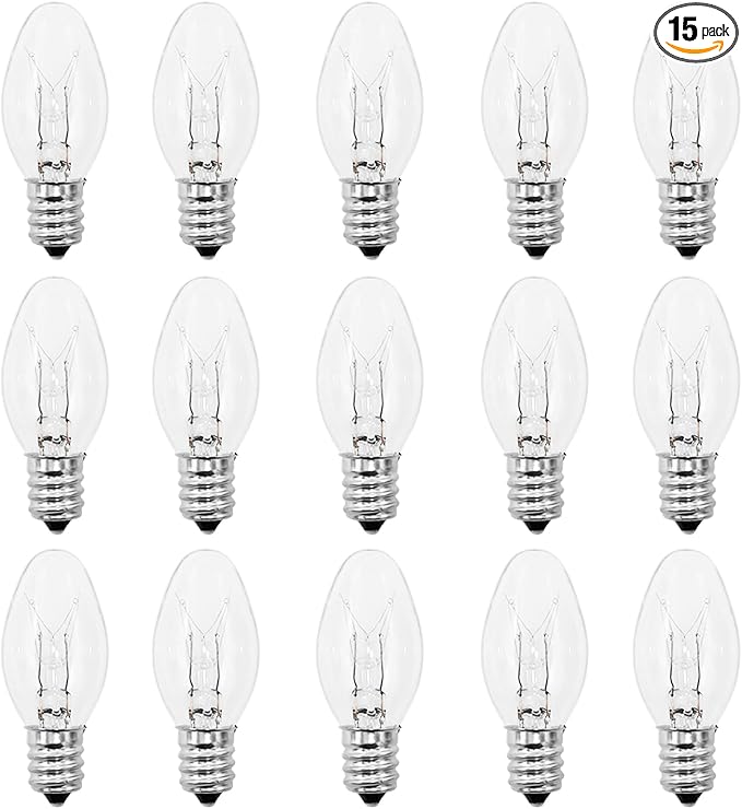 PaeorRorL Night Light Bulbs 4 Watt 15 Pack E12 Base Dimmable Plug in Night Light Bulbs - C7 Small Light Bulb Replacement f...