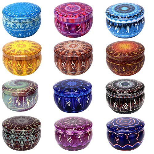 12 Constellations Scented Candles Gift Set 2.5oz Aromatherapy Candles Strong Fragrance Portable Travel Tin Jar Candles Gif...