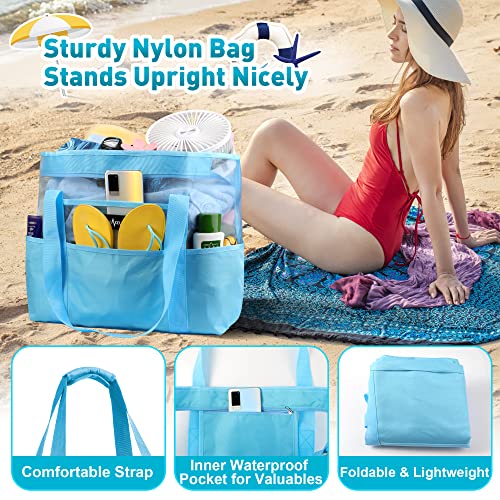 ZUXNZUX Mesh Beach Bag - Large Waterproof Beach Tote Bag with Zipper, Oversized Foldable Lightweight Family Swim Bag Vacation