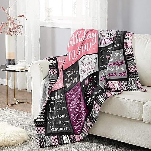 Ivivis Birthday Gifts for Women Girls Throw Blanket 60"X50", Happy Birthday Decorations for Woman, Gifts for Women Birthda...