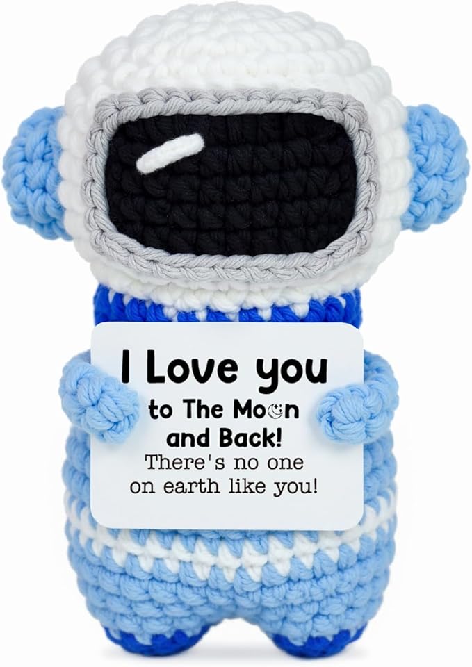 WoollyPearl Gifts for Him Her Boyfriend Girlfriend, to My Love Handmade Positive Crochet Astronaut, Valentines I Love You ...