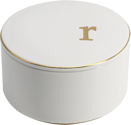 COLLECTIVE HOME - Ceramic Jewelry Box, Elegant Embossed Jewelry Holder, Trinket Organizer with Gold Monogram Lid, Storage ...