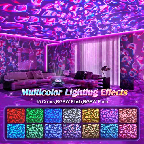 One Fire Ocean Light Projector,15 White Noises & Bluetooth Ambient Lighting, 360° Full Coverage Ceiling Projector Ocean La...