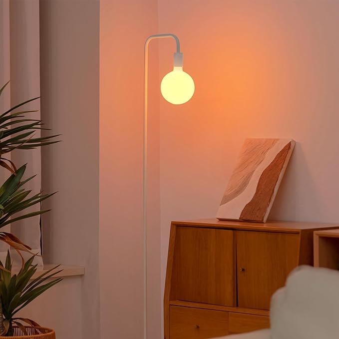 ONEWISH Floor Lamp for Living Room - Minimalist Standing Lamp with Modern LED Bulb, White Frosted Globe Glass 6", 1800K Wa...