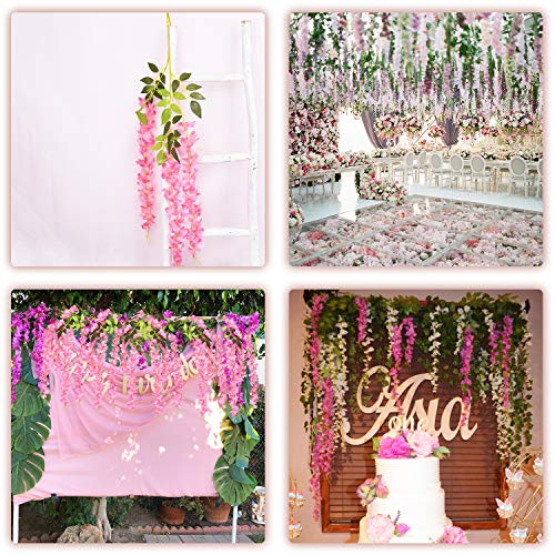 DearHouse 6 Pack Artificial Fake Wisteria Vine Ratta Hanging Garland Silk Flowers String Party Home Wedding Decor, 3.75 Fe...