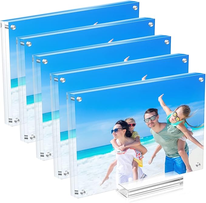 JUOIFIP 5 Pack Acrylic Picture Frame 5×7 Clear Double Sided Magnetic Photo Frame - Frameless Baby Friend Family Picture De...