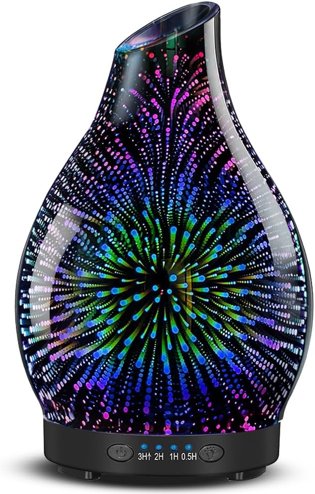 JOYOLO 120ML Essential Oil Diffuser, 3D Glass Aromatherapy Diffuser with Auto Shut-Off and 7 Color LED Lights, Ultrasonic ...