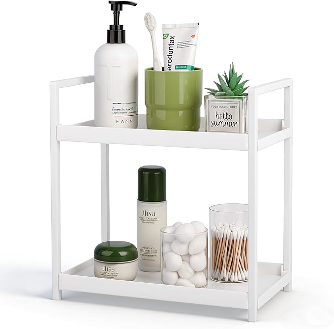 Anyoifax Bathroom Counter Organizer 2 Tier Vanity Storage Countertop Shelf Makeup Organizer Perfume Tray Skincare Holder f...