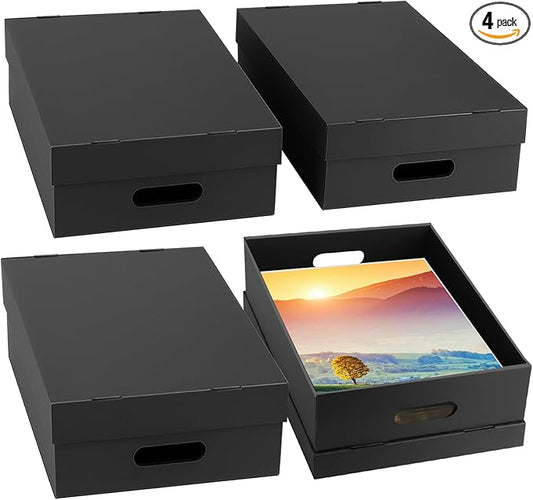 AOBOPLE 4 Pack Photo Storage Box,16" x 12" x 4" Keepsake Box with Handle Holes,Protective Storage Box for Photos,Pictures,...