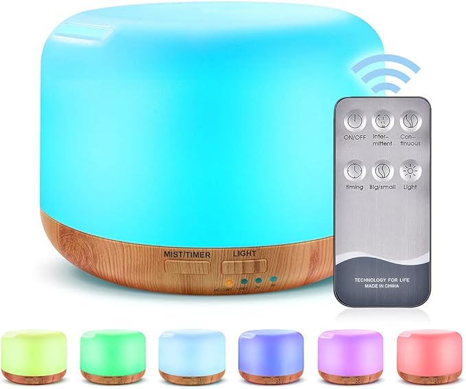 300ML Essential Oil Diffuser, Remote Control Ultrasonic Aromatherapy Oil Diffusers Cool Mist Humidifier, Waterless Auto-Of...