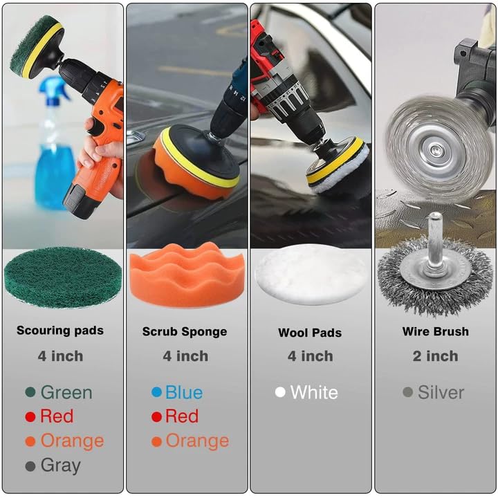 ETOUPA 30 Piece Drill Brush Attachments Set, Scrub Pads & Sponge & Wire Brush for Drill, Power Scrubber Brush with Extend ...