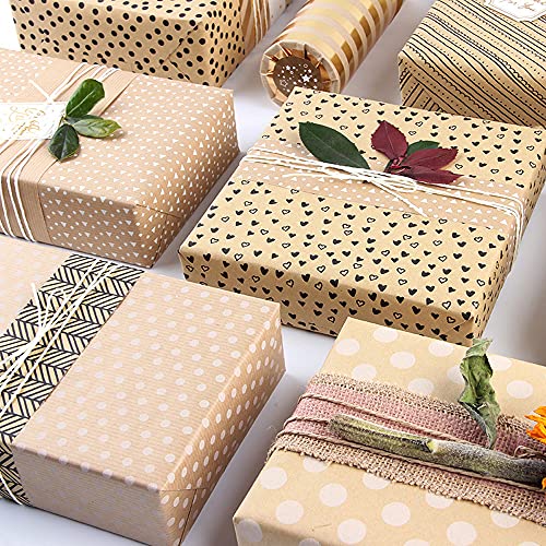 WKITKA Gift Wrapping Paper Set with String, Kraft Wrapping Paper Birthday Gift Wrap for Present Wrapping Christmas Gift fo...