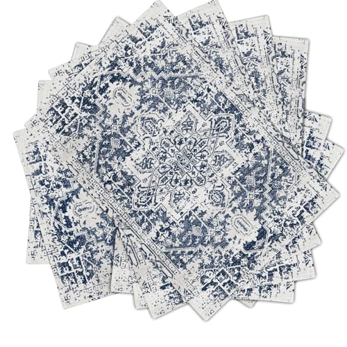 Navy Blue Gray Boho Placemats Set of 6 Ethnic Bohemian Carpet Place Mats Washable Kitchen Dining Vintage Grey Geography Fl...