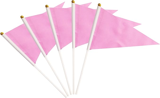 25 Pack Pink Pennant Flags Small Mini Hand Held Solid Color Pennant On Sticks Flags,Party Events Celebration,School,Grand ...