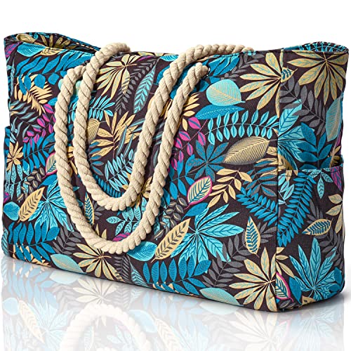 Becokan Beach Bags for Women Large Waterproof Beach Tote Bag Zipper Beach Bags Waterproof Sandproof Swim Pool Bag Large Tote