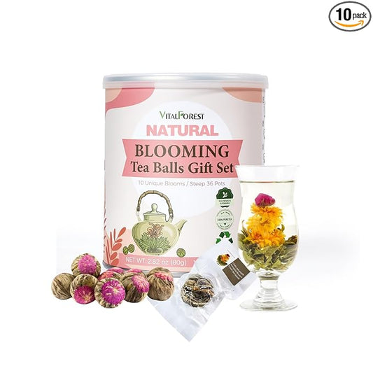 Blooming Tea Flowers Gift Set, 10 Unique Varieties Flowering Tea Balls, Individual Packing Handmade Blooming Balls for Ann...