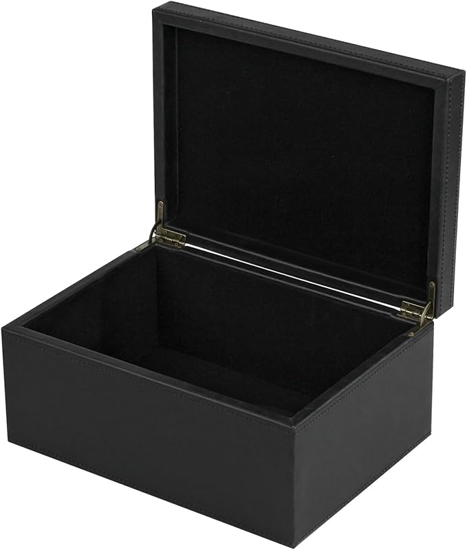 HofferRuffer Faux Leather Decorative Box, Large Wooden Structure Keepsake Box Accessory Organizer Jewelry Organizer with H...