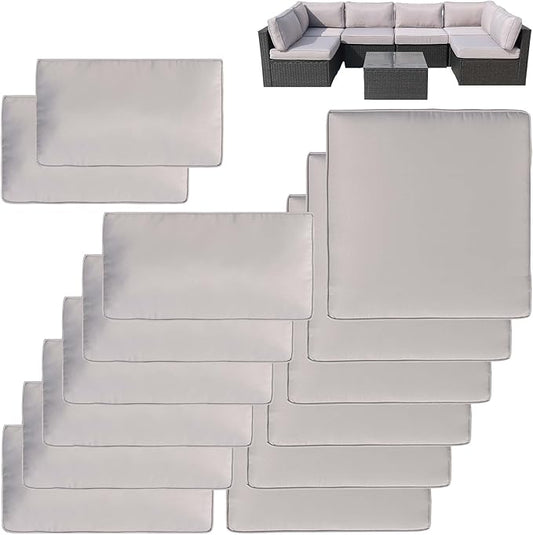 VIXLON 14Pcs Patio Cushion Covers Replacement Splashproof UV-Resistant Inelastic Covers with Zippers, Max Compatible 25.6x...