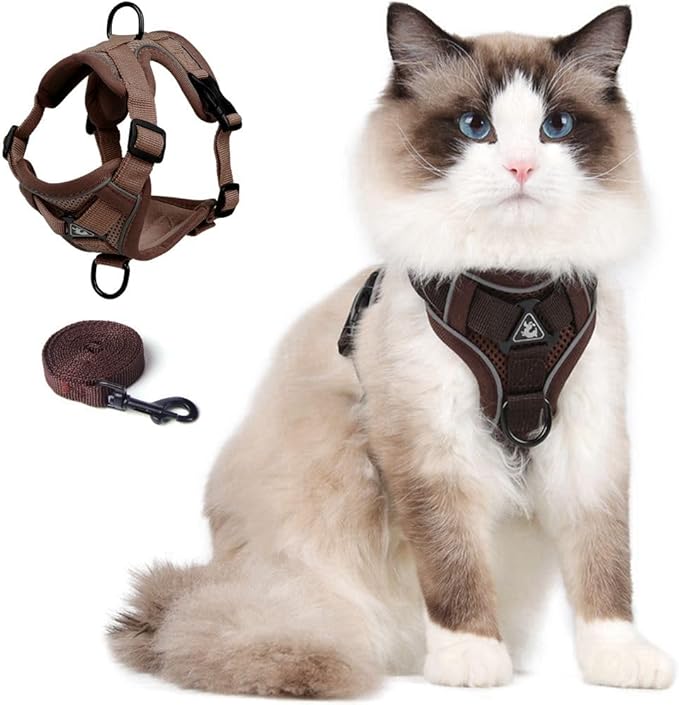 Cat Harness and Leash Set, Upgraded Escape Proof Adjustable Kitten Vest with Lead for Small Cat Outdoor Walking, Soft Brea...