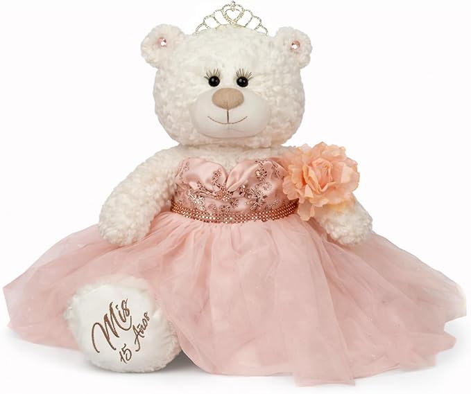 Kinnex Collections by Amanda Large 20” Quinceañera Teddy Bear Centerpiece – Elegant Dress, Oversized Keepsake Gift for 15 ...