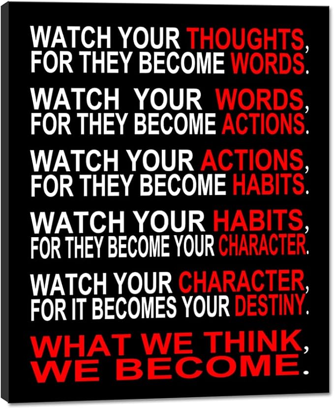 Pyradecor Watch Your Thoughts Motivational Classroom Poster Modern Canvas Prints Wall Art Paintings Ready to Hang for Offi...