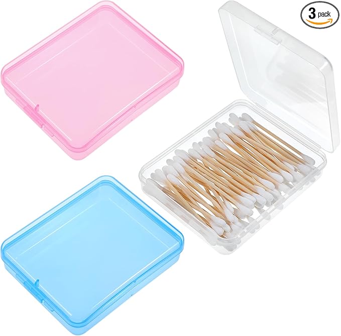 Portable Travel Cotton Pad Holder 3 Pcs Travel Qtips Case Cotton Pad Holder Travel Dispenser Cosmetic Sponge Storage Box C...