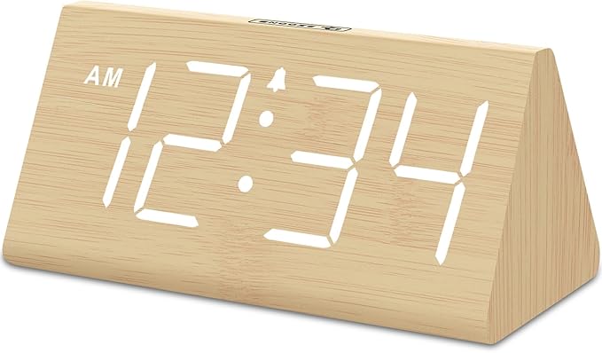 DreamSky Wooden Digital Alarm Clocks for Bedrooms - Electric Desk Clock with Large Numbers, USB Port, Loud Alarm for Heavy...