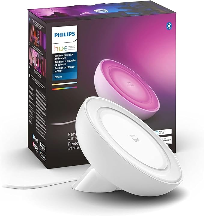Philips Hue Bloom Smart Table Lamp, White - White and Color Ambiance LED Color-Changing Light - 1 Pack - Control with Hue ...