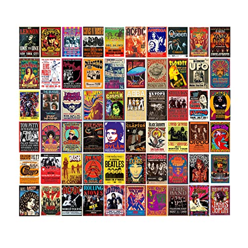 WOONKIT 60 PC Vintage Rock Band Posters, 70s 80s 90s Retro Concert Prints, Bedroom Wall Art, Album Cover Collage, 4x6 Inch...