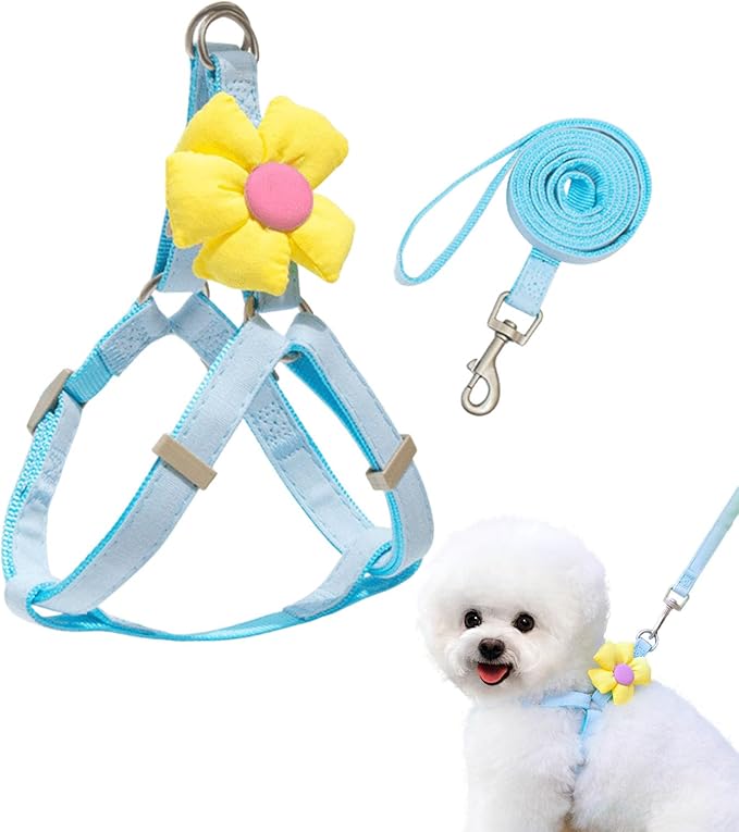 Dog Harness Collar and Leash Set, Sweet Floral Puppy Collar, Escape Proof Puppy Chest Harness, Adjustable Cute Harness Lea...