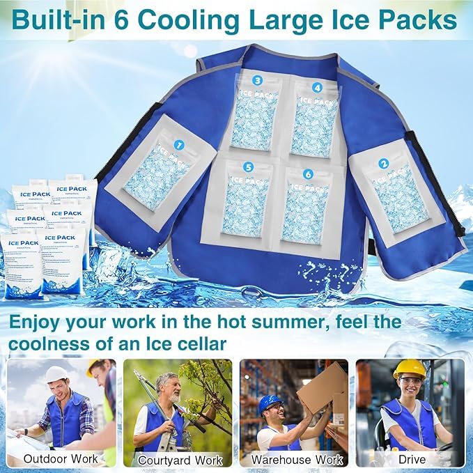 Cooling Vest with 20Pcs Ice Packs - Body Cool Vest for Men Women Adjustable Cold Jacket for Summer Hot Weather