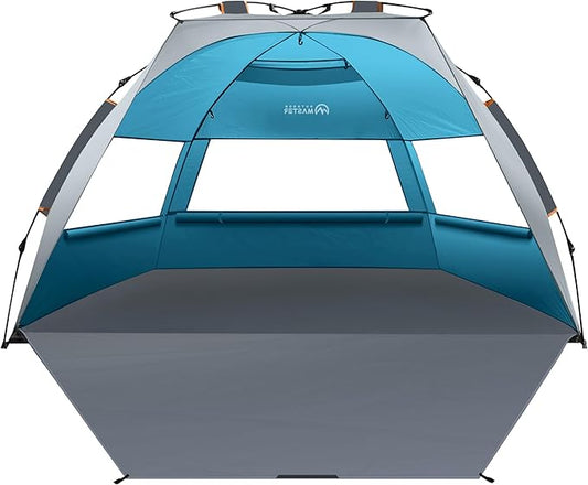 OutdoorMaster Beach Tent Sun Shelter for 3-4 Person, Pop Up Beach Tent Easy Setup with Sandbags, Portable Sun Shade Canopy...