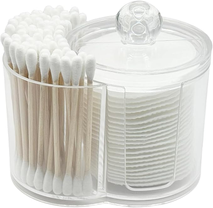 AkoSlale Clear Plastic 2-in-1 Cotton Swab Dispenser & Makeup Pad Holder - Shatterproof Bathroom Vanity Organizer Apothecar...